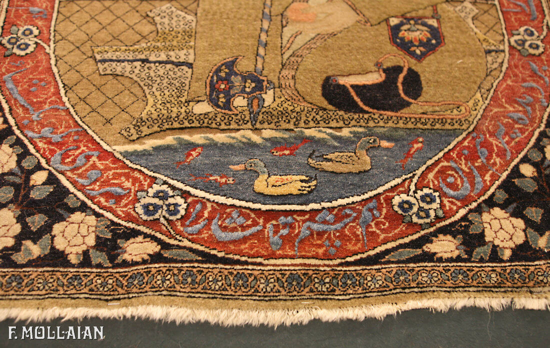 A Framed Antique Persian Pictorial Kashan Mohtasham Rug n°:98085310